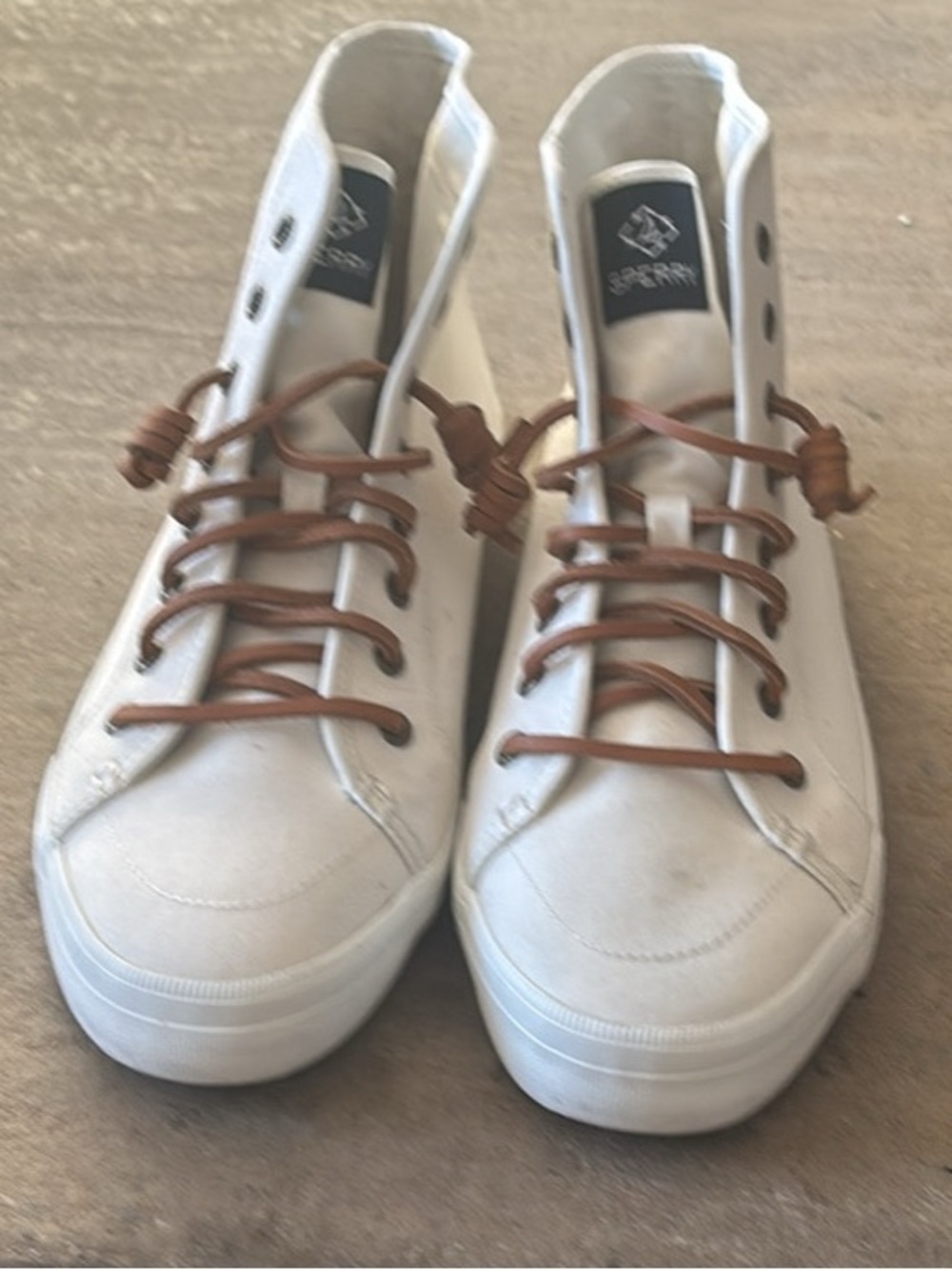 Sperry Size 8.5 CREST HIGH TOP White Fabric Sneakers Women's Shoes A-6